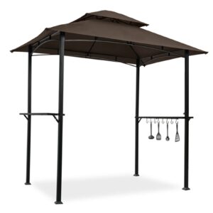 8x5 ft grill gazebo canopy, outdoor bbq grill gazebo shelter tent, 2 tier waterproof top canopy with side metal shelves for outdoor, patio, backyard, party, brown