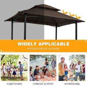 8x5 FT Grill Gazebo Canopy, Outdoor BBQ Grill Gazebo Shelter Tent, 2 Tier Waterproof Top Canopy with Side Metal Shelves for Outdoor, Patio, Backyard, Party, Brown