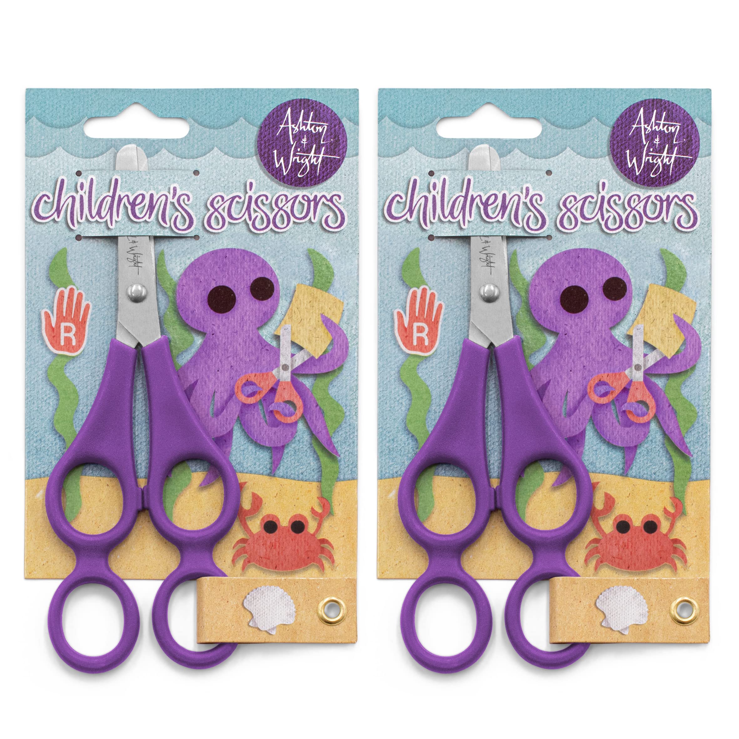 Ashton and Wright - Children's Double Hole Training Scissors - Purple - Right Handed - Pack of 2