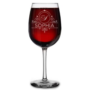 Personalized Monogram Laser Engraved Stemmed Wine Glass 16 oz. Custom Initial Name Drinking Glass Gifts for Him, Her 9 Design Options