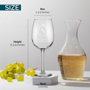 Personalized Monogram Laser Engraved Stemmed Wine Glass 16 oz. Custom Initial Name Drinking Glass Gifts for Him, Her 9 Design Options