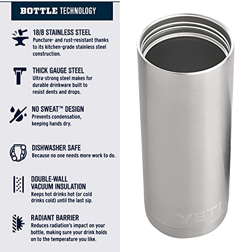 YETI Rambler 18 oz Bottle, Stainless Steel, Vacuum Insulated, with Hot Shot Cap, Charcoal