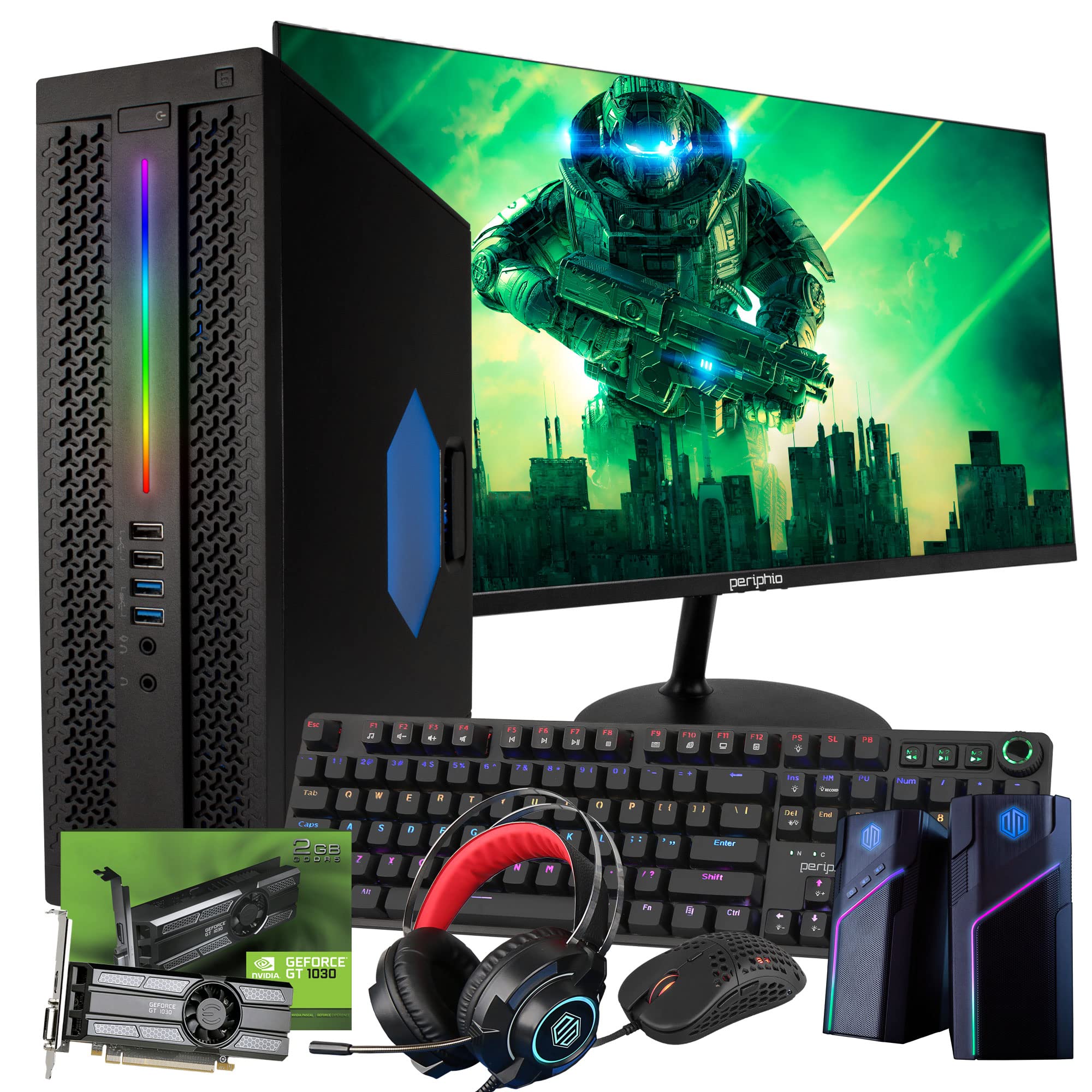 HP Elite RGB Gaming Computer | Intel i5 (3.6Ghz Turbo) | GeForce GT 1030 (2GB) GPU | 16GB DDR4 RAM | 500GB SSD + 1TB | 5G-WiFi + Bluetooth | Windows 10 Gaming PC w/Black Battlestation Kit (Renewed)