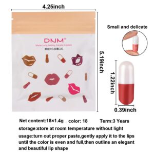 18 Pcs Mini Capsule Makeup Lipstick Pills Set, Matte Stain Set, Lápiz Labial Rojo Women Nude Brown Dark Red Matte Matt Lipsticks Cute Lip Stick Purse Set Labiales Matte Larga Duracion 24 Hrs