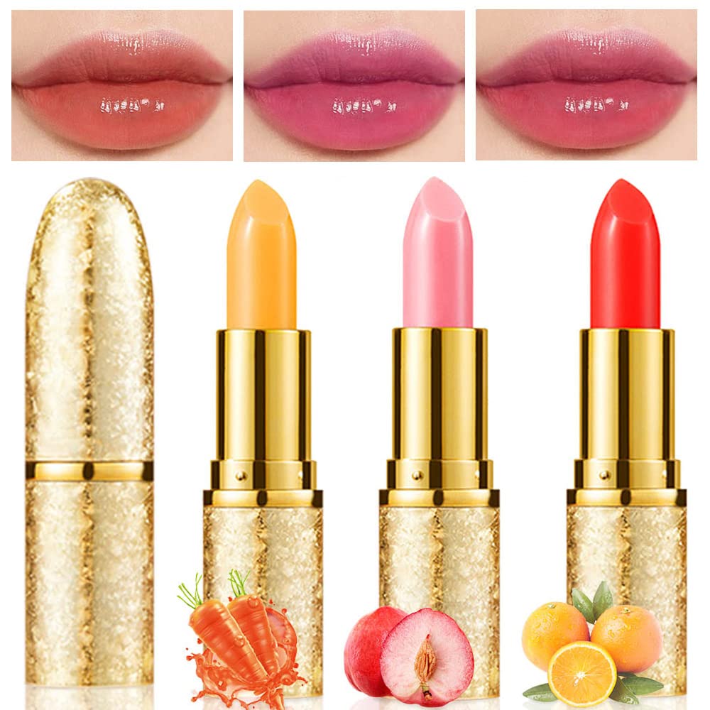 HAOYA 3 Pcs Waterproof Color Changing Lipstick - Glossy Finish, Moisturizing, Long Lasting, Adjustable Color Depth