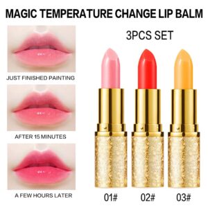 HAOYA 3 Pcs Waterproof Color Changing Lipstick - Glossy Finish, Moisturizing, Long Lasting, Adjustable Color Depth