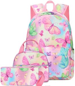 camtop backpack for teen girls kids school bookbag lunch box set(butterfly schoolbag)