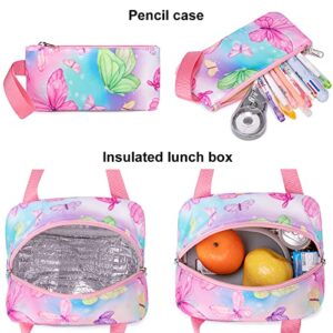 CAMTOP Backpack for Teen Girls Kids School Bookbag Lunch Box Set(Butterfly Schoolbag)