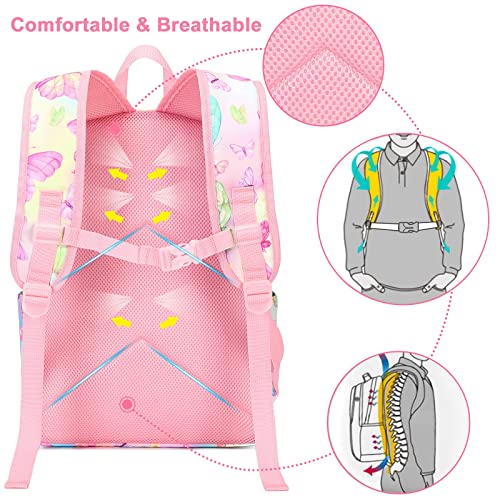 CAMTOP Backpack for Teen Girls Kids School Bookbag Lunch Box Set(Butterfly Schoolbag)