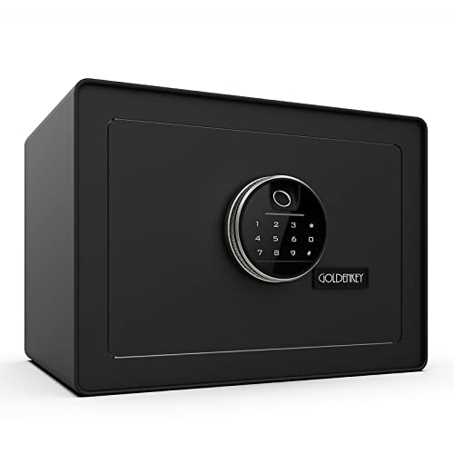 GOLDENKEY Digital Security Safe and Lock Box,Small Safe box for Money, Fingerprint Lock,Perfect for Home Office Hotel Business Jewelry Gun Use Storage,0.5 Cubic Feet,Black