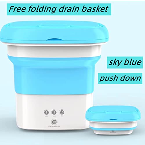 Portable Washing Machine - Foldable Mini Small Portable Washing Machine with Drain Basket for Apartment, Laundry, Camping, RV, Travel, Lingerie, Personal, Baby Clothes, Towels (blue)