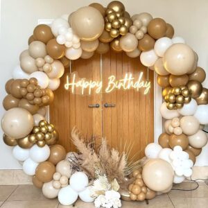 LyzzGlobo Boho Brown Balloon Garland Kit, Sand White Matte Gold Cream Coffee Balloons Arch for Baby Shower Birthday Wedding Party Decoration