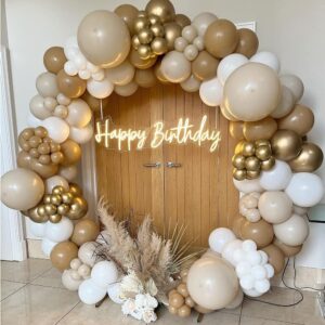 LyzzGlobo Boho Brown Balloon Garland Kit, Sand White Matte Gold Cream Coffee Balloons Arch for Baby Shower Birthday Wedding Party Decoration