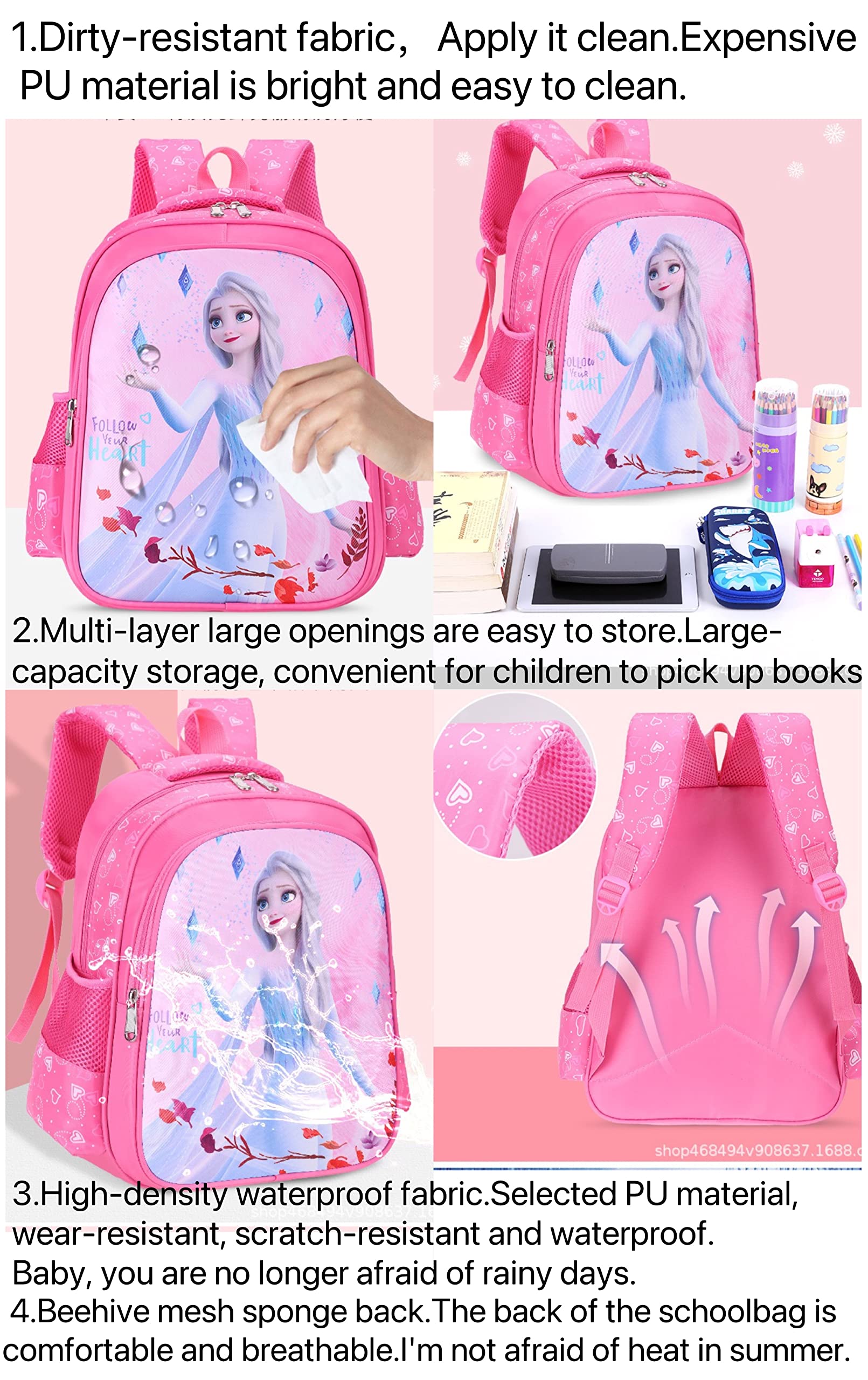 HONTUBS 16" Schoolbags, primary school students, girls, kindergarten girls, lightweight children‘s backpacks for grades (Sky blue 16＂)