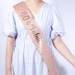 JunyRuny 60th Birthday Sash and Tiara Rose Gold 60th Birthday Decorations for Women Birthday Gifts for Women 60-Year-Old Happy 60 Birthday Party Favor Supplies