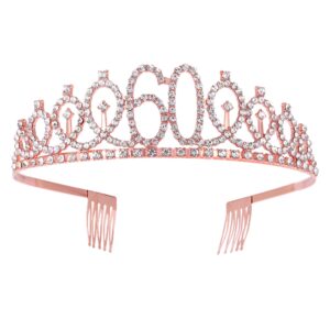 JunyRuny 60th Birthday Sash and Tiara Rose Gold 60th Birthday Decorations for Women Birthday Gifts for Women 60-Year-Old Happy 60 Birthday Party Favor Supplies