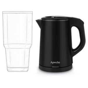 apwche small electric kettle, portable kettle with 304 stainless steel travel kettle 27oz/0.8l electric tea kettle for business trip, small electric kettle with auto shut-off (black)
