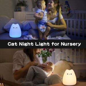 Tremdwoto Cat Night Light for Kids, Battery Powered Silicone Cute Cat Nursery Night Lights, Portable Night Light