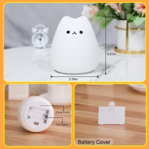 Tremdwoto Cat Night Light for Kids, Battery Powered Silicone Cute Cat Nursery Night Lights, Portable Night Light