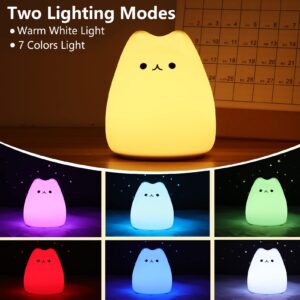 Tremdwoto Cat Night Light for Kids, Battery Powered Silicone Cute Cat Nursery Night Lights, Portable Night Light