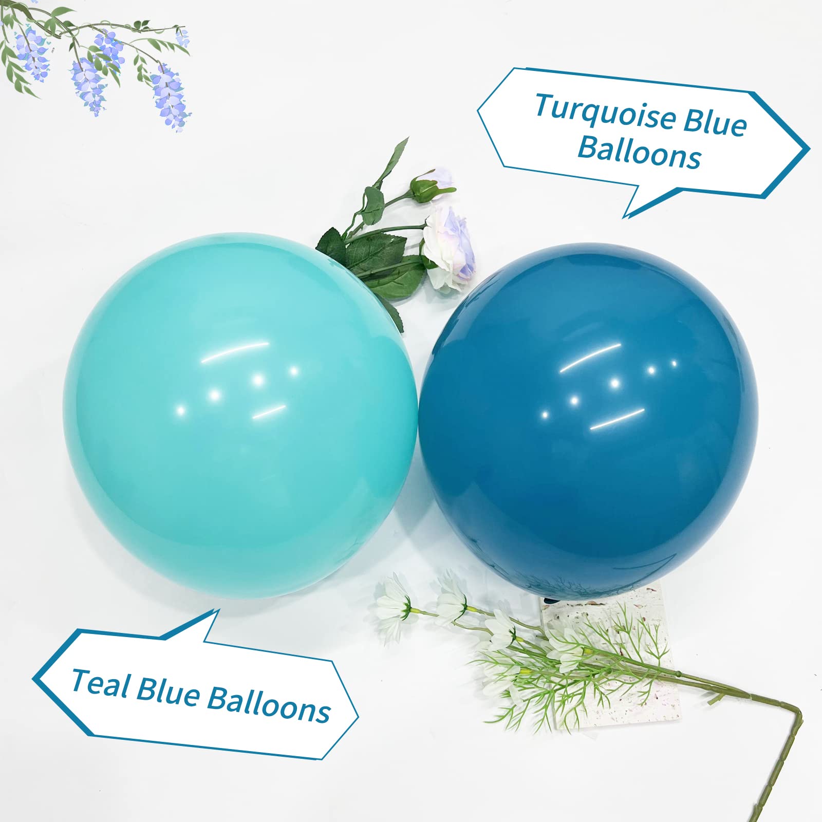 Janinus Turquoise Blue Balloons Garland Arch Kit Peacock Blue Balloons 12Inch 5Inch Turquoise Balloons Different Sizes 80PCS for Baby Shower/Gender Reveal/Wedding/Whale Theme Party Decorations