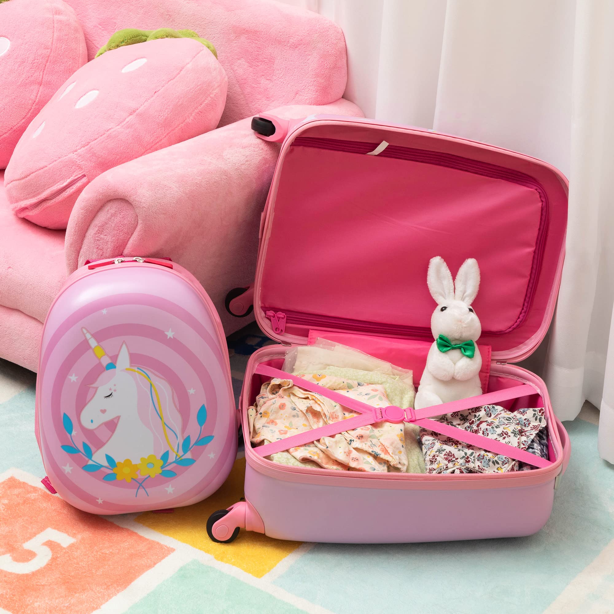 VLIVE Kids Luggage Set for Girls, 12” Backpack on Carry on Luggage for Kids, Travel Suitcase with Wheels for 3-5 years old (Unicorn)