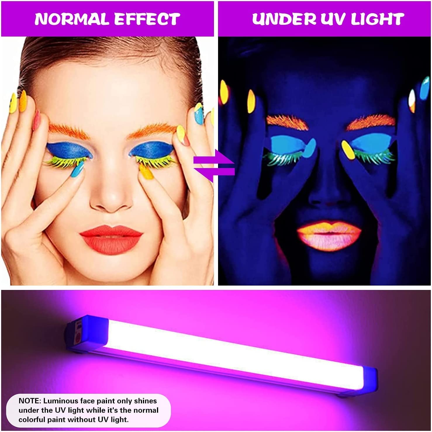 12 Colors Glow In The Dark Under Black Light Face & Body Paint, Black Light Glow Body Paint Makeup Fluorescent Neon Face Painting Crayons Kit for Halloween Costume Holiday Masquerades Club Makeup