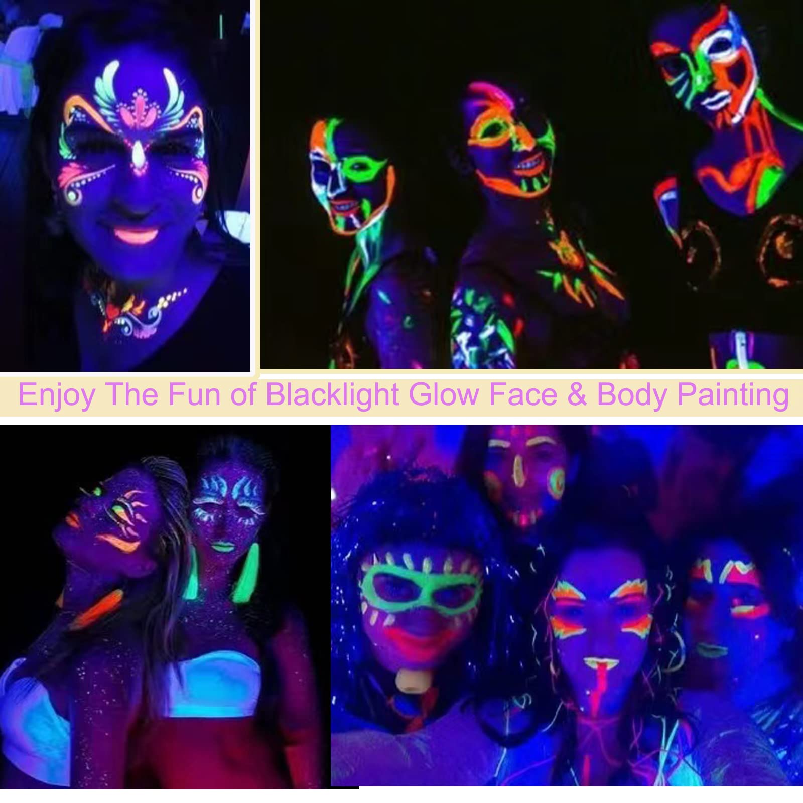 12 Colors Glow In The Dark Under Black Light Face & Body Paint, Black Light Glow Body Paint Makeup Fluorescent Neon Face Painting Crayons Kit for Halloween Costume Holiday Masquerades Club Makeup