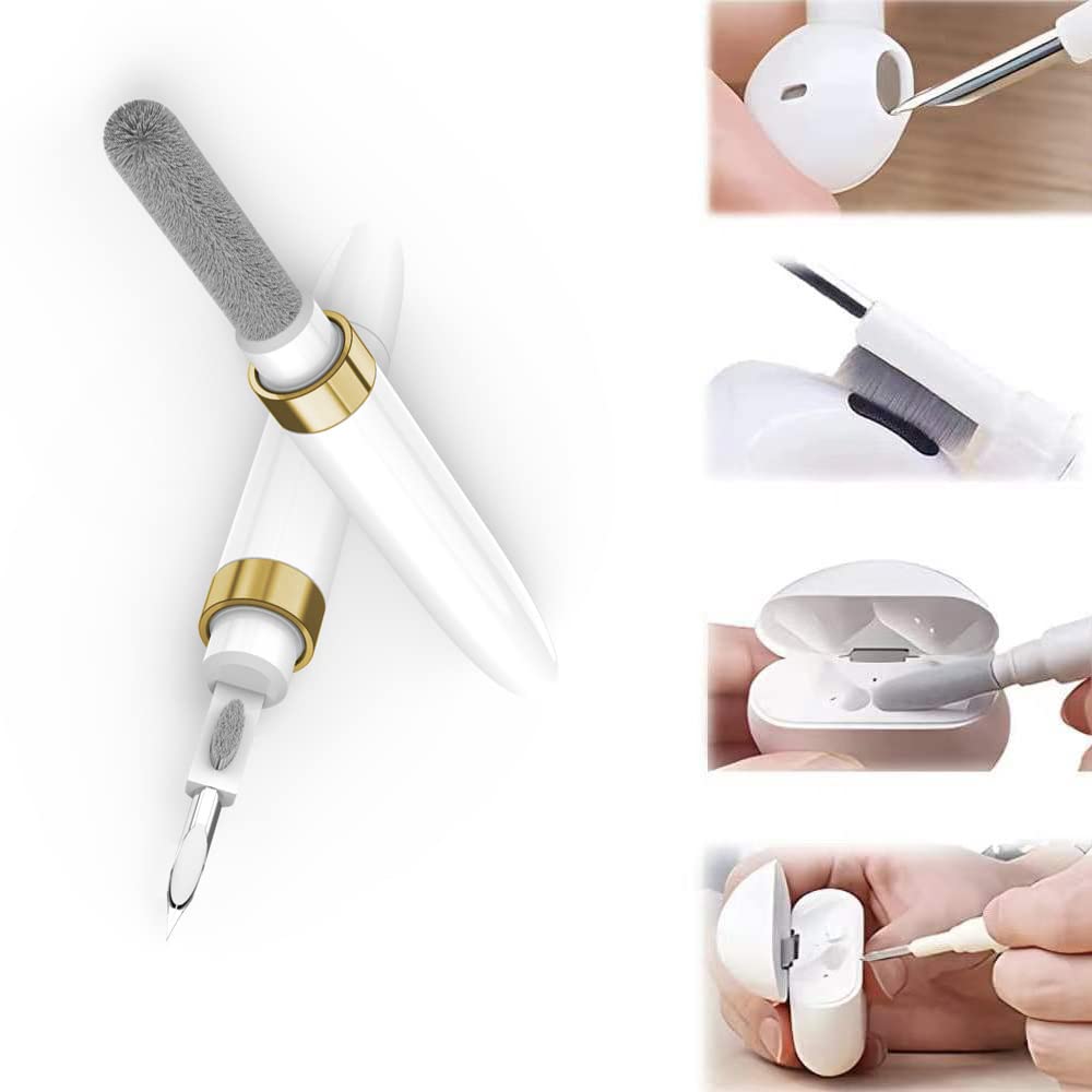 GOALSEN ECP4in1 for Airpod Cleaner Kit Equipped with a Flocked Sponge a Metal Pen Tip 2 High-Density Brush Easy Clean Hard-to-Touch Place Earbud Cleaning Kit Tool for Airpods Pro 1 2 3 -Gold