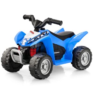 olakids kids ride on atv, 6v electric vehicle for toddlers, 4 wheeler battery powered motorized quad toy car for boys girls with led lights, horn (blue)