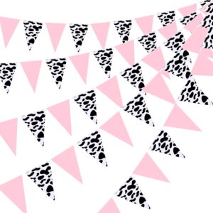 5 pcs cow print pennant banners, cow print pennant banner birthday party supplies for western cowboy party theme decoration baby shower animal theme party holiday decor, 7.4 x 10.8 inch (sweet)