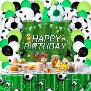 122 pcs soccer themed birthday party supplies soccer party decorations include soccer backdrop soccer balloons plastic soccer table covers tablecloth soccer theme sport activity for kid adult