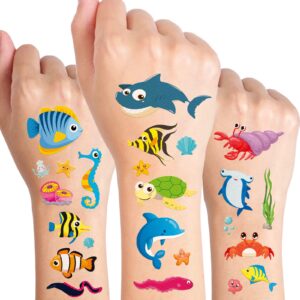 cute sea animal ocean temporary tattoo stickers 615 count summer tropical fish shark mermaid party favors goodie gift bags decor waterpoof fake tattoos art craft for kids birthday party supplies gifts