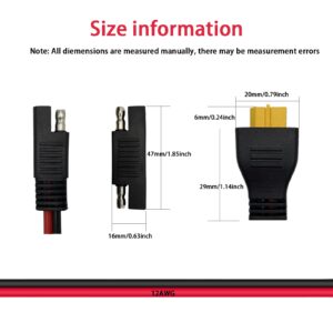 AnkEnergy 12AWG XT60 to SAE Connector Extension Cable for Solar Generator Portable Power Station SAE-XT60 (1Ft)