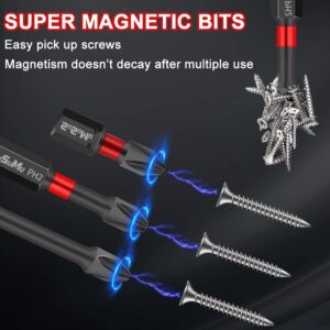 Magnetic Impact Phillips Bit #2 Insert Bits 1 2 3 4 6 inch Anti-Slip Long Screwdriver Bit Set PH2 1/4 Inch Hex Shank Cross Impact Driver Bit for Power Drilling (10PC,25-150mm)