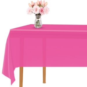 magenta 3 pack premium disposable plastic tablecloth for parties 54 inch x 108 inch rectangle table cover 6 to 9 foot tables for birthdays thanksgiving weddings christmas anniversary buffet table