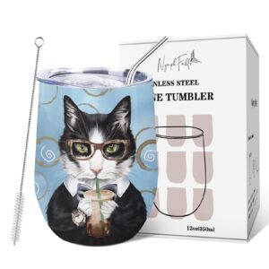 nymphfable 12oz cool and beautiful cat wine tumbler gifts for men and women insulated stainless steel cat cups