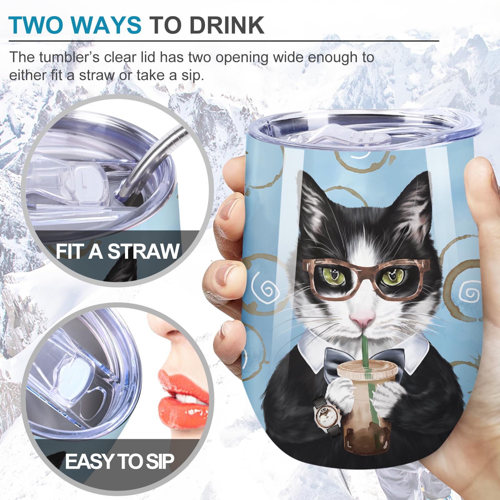 NymphFable 12oz Cool and Beautiful Cat Wine Tumbler Gifts for Men and Women Insulated Stainless Steel Cat Cups