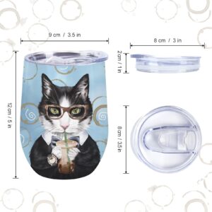 NymphFable 12oz Cool and Beautiful Cat Wine Tumbler Gifts for Men and Women Insulated Stainless Steel Cat Cups