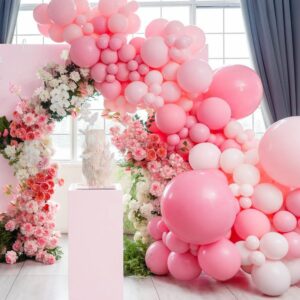 scmdoti pink balloon garland arch kit, double stuffed rose pink balloons and nude white balloons,pastel hot pink balloons garland for girls birthday baby shower princess theme party decorations