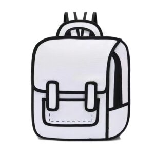 LaurelTree Kawaii Aesthetic Cute Funny 2D Cartoon Backpack Laptop Travel Bag School Students Suppliers Teens Girls (White)…