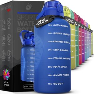 you got this living motivational water bottle with time marker,half gallon water bottle with straw 64 oz/2.2l gym water bottle, achieve all-day hydration spillproof, bpa free