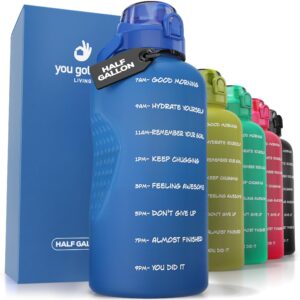YOU GOT THIS LIVING Motivational Water Bottle with Time Marker,Half Gallon Water bottle with Straw 64 oz/2.2L Gym Water Bottle, Achieve All-Day Hydration SpillProof, BPA FREE