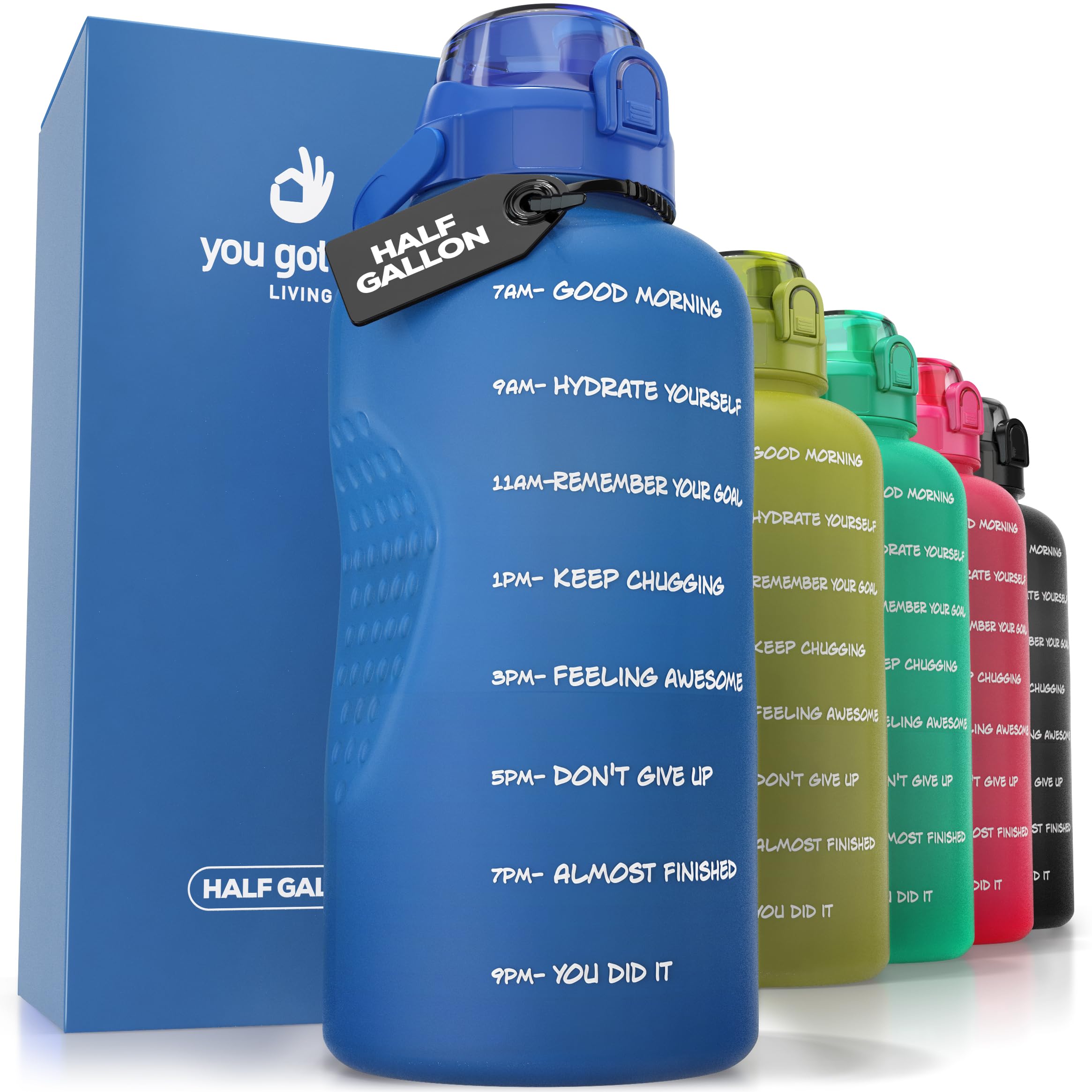 YOU GOT THIS LIVING Motivational Water Bottle with Time Marker,Half Gallon Water bottle with Straw 64 oz/2.2L Gym Water Bottle, Achieve All-Day Hydration SpillProof, BPA FREE