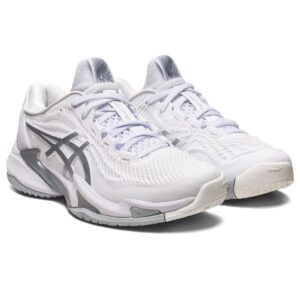 ASICS Women's Court FlyteFoam 3 Tennis Shoes, 9.5, White/Pure Silver