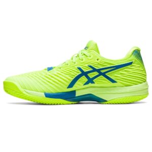 asics women's solution speed flytefoam 2 clay tennis shoes, 10.5, hazard green/reborn blue