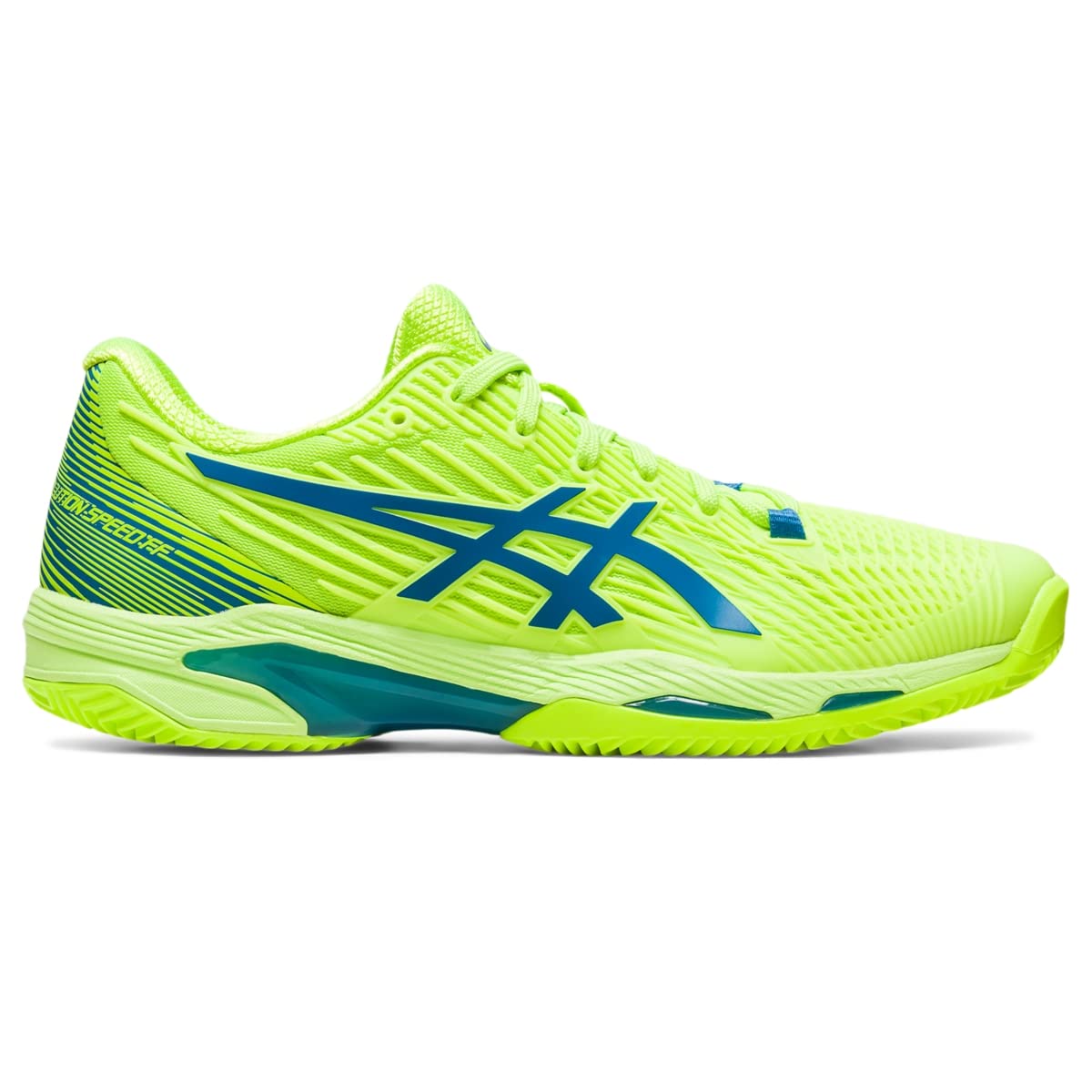 ASICS Women's Solution Speed FlyteFoam 2 Clay Tennis Shoes, 10.5, Hazard Green/Reborn Blue