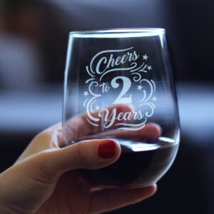 Cheers to 2 Years - Stemless Wine Glass Gifts for Women & Men - 2nd Anniversary Party Decor - Large 17 Oz Glasses