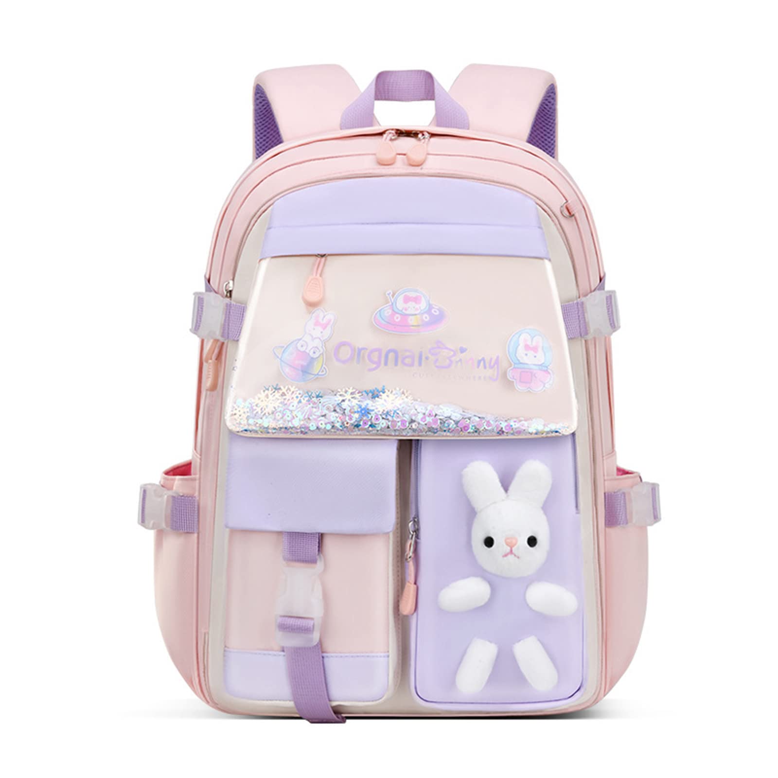 Stylifeo Bunny Backpack for Girls Cute Backpack Kawaii School Bookbag for Kindergarten Preschool Elementary(Pink for girl grades 1-3)