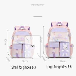 Stylifeo Bunny Backpack for Girls Cute Backpack Kawaii School Bookbag for Kindergarten Preschool Elementary(Pink for girl grades 1-3)